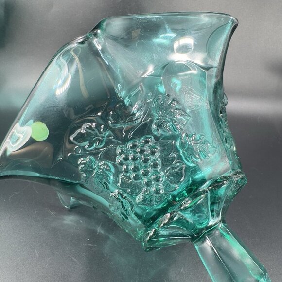 Westmoreland Laurel Green Paneled Grape Pedestal Compote Bowl Dish W Sticker VTG - Picture 6 of 14